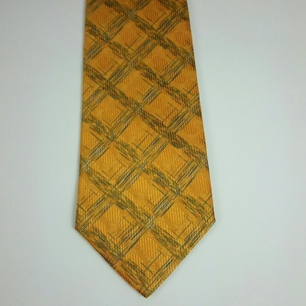Jhane Barnes Silk Orange Green Geometric Tie NWT